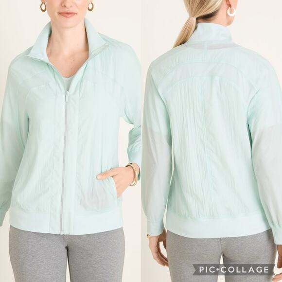 Chico's ZENERGY Mesh-Inset Lightweight Athleisure Jacket Aqua Haze Sz 3 (16/18) - Picture 1 of 16